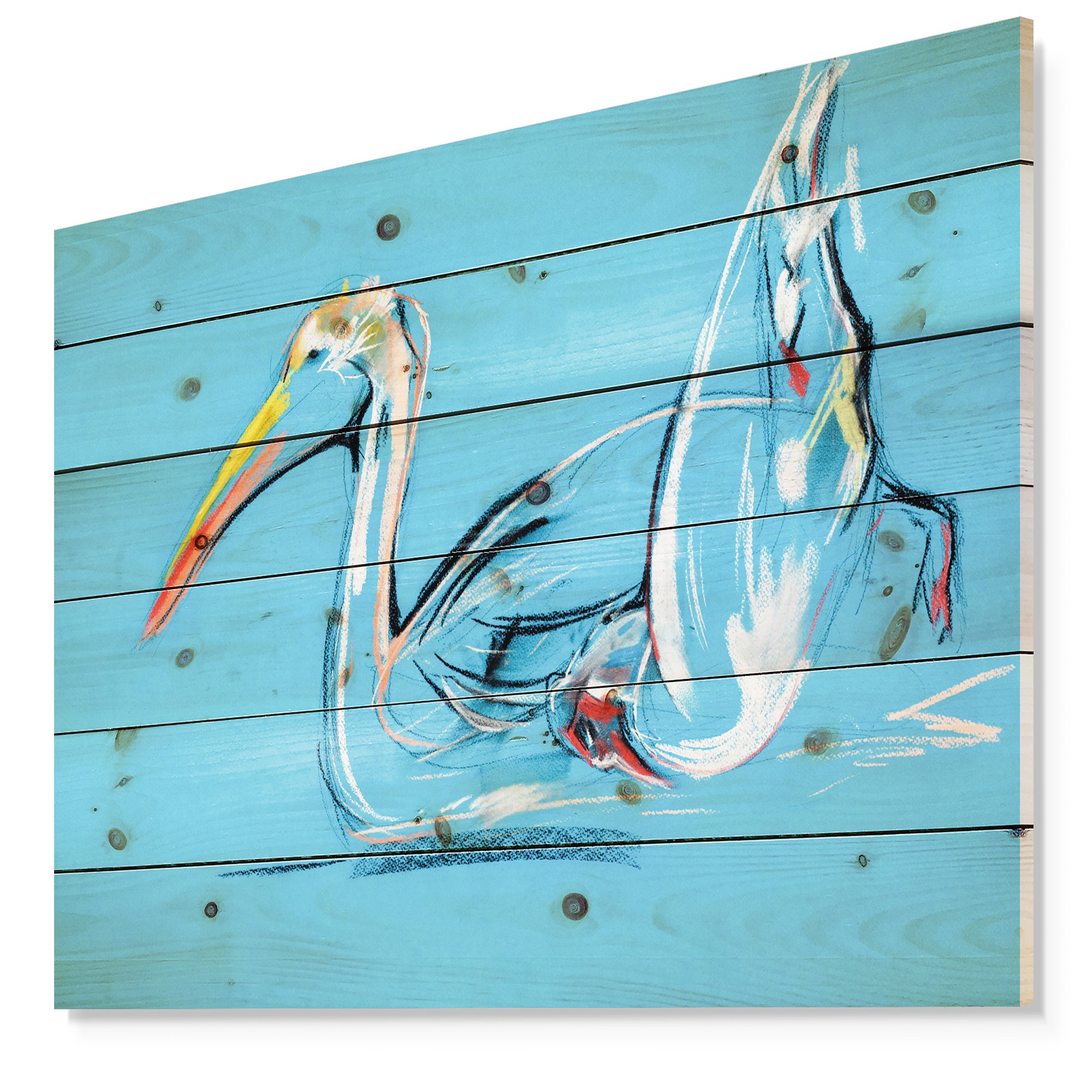 Pelican painting - Animals Sketch Painting Print on Natural Pine Wood - 20x15