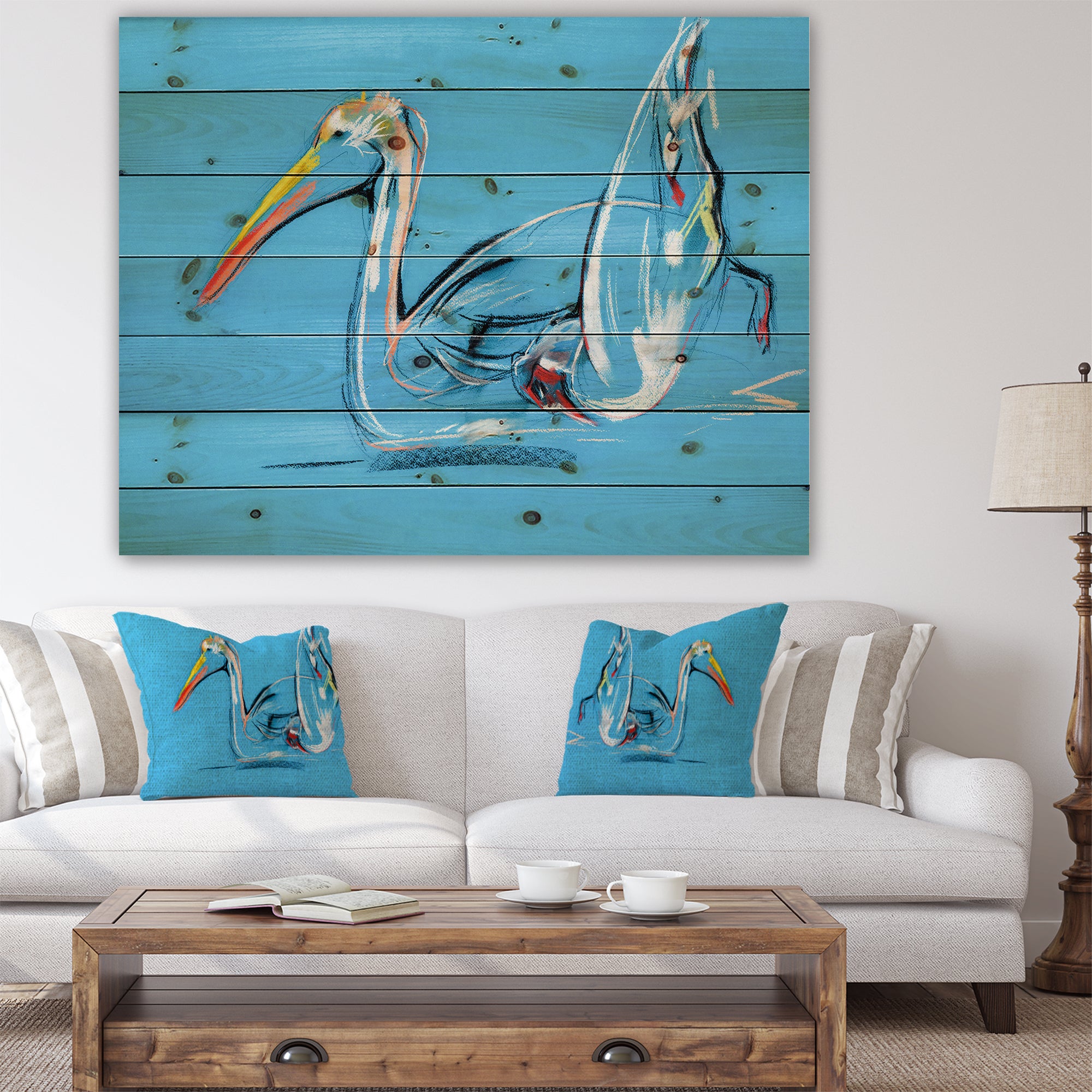 Pelican painting - Animals Sketch Painting Print on Natural Pine Wood - 20x15