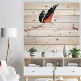 Watercolor pink flamingo - Animals Painting Print on Natural Pine Wood - 20x15
