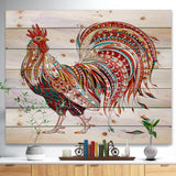 Patterned rooster Symbol of chinese new year -  Farmhouse Animals of Painting Print on Natural Pine Wood - 20x15