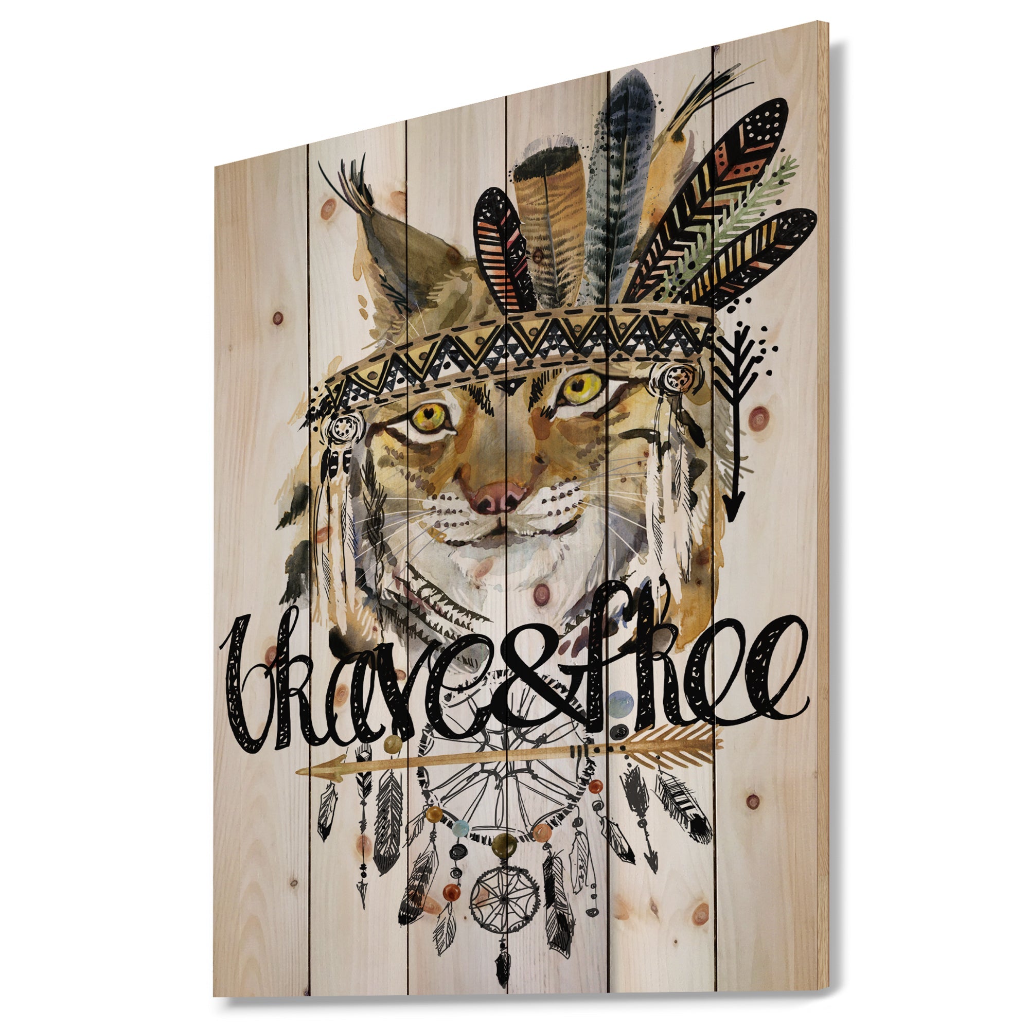 Abstract Cat Watercolor Artwork - Animals kids Painting Print on Natural Pine Wood