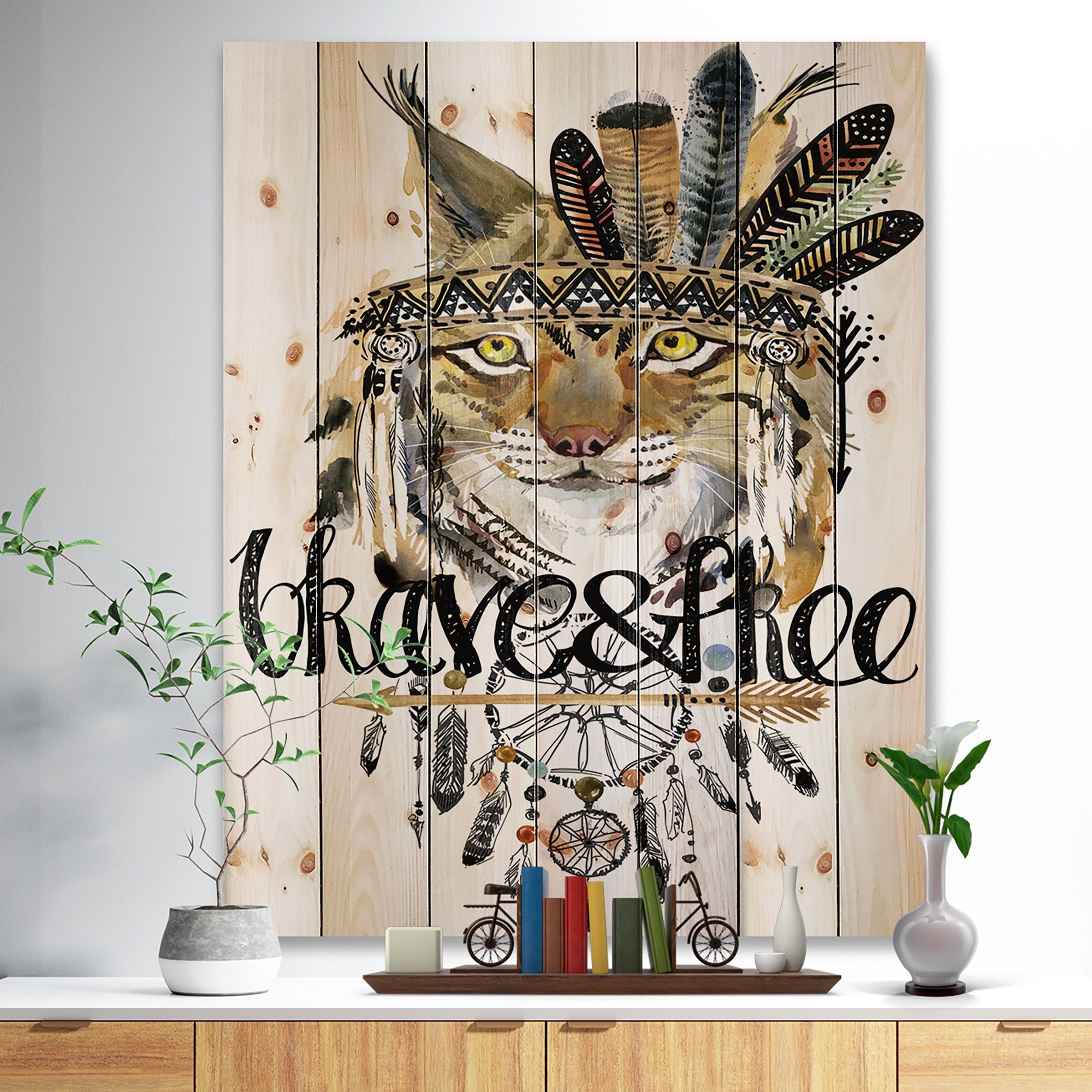 Abstract Cat Watercolor Artwork - Animals kids Painting Print on Natural Pine Wood