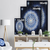 Abstract fractal flower in Blue Background - Digital Art Print on Natural Pine Wood