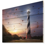 Cape Hatteras - Sea & Shore Nautical Print on Natural Pine Wood - 20x15