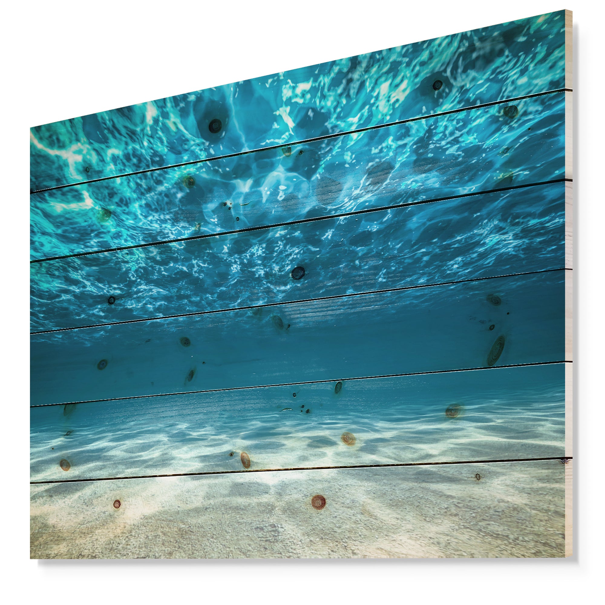 Ocean Bottom Beneath the Surface - Sea & Shore Print on Natural Pine Wood - 20x15
