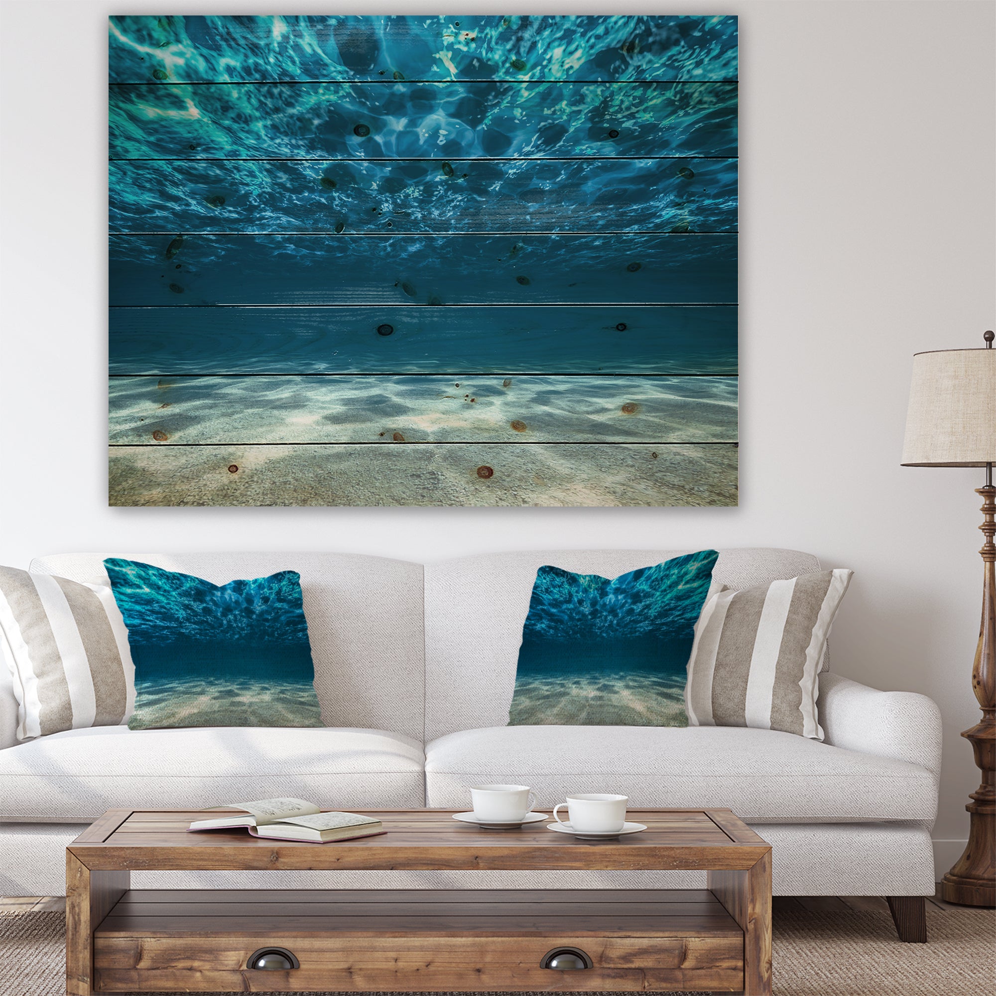 Ocean Bottom Beneath the Surface - Sea & Shore Print on Natural Pine Wood - 20x15