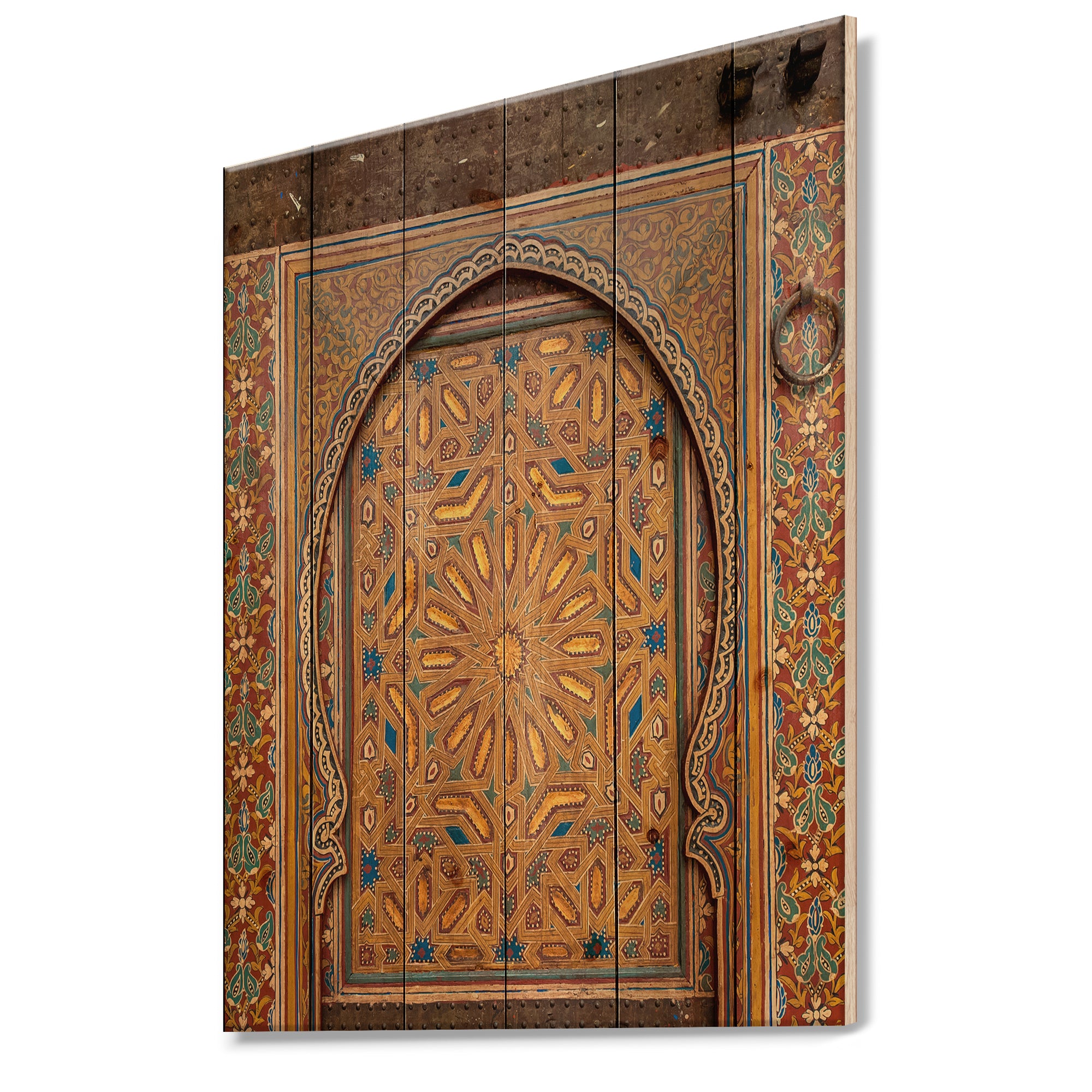 Designart 'Ancient Door Painting Morroco' Vintage Print on Natural Pine Wood - 15x20