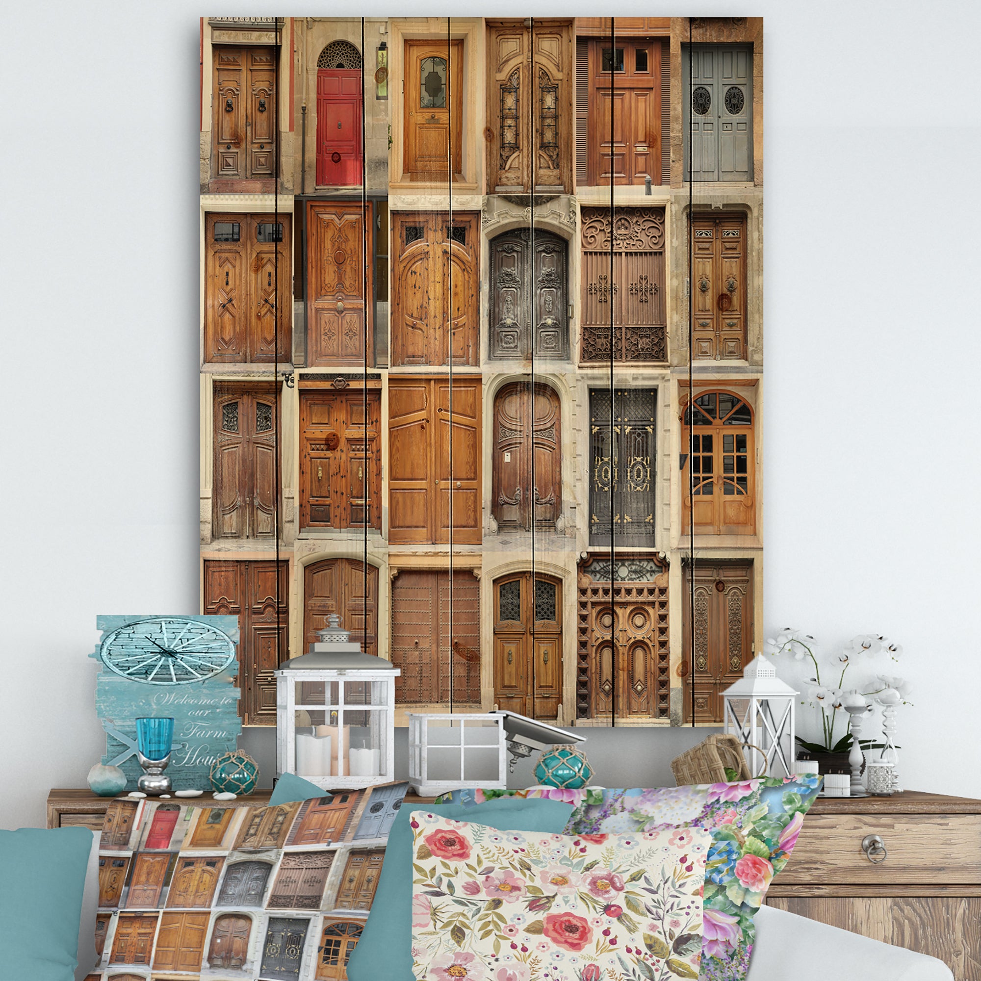 Designart 'Art Nouveau Doors' Vintage Print on Natural Pine Wood - 15x20