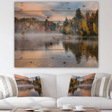 Autumn Foliage By The Lakeside - Traditional Print on Natural Pine Wood