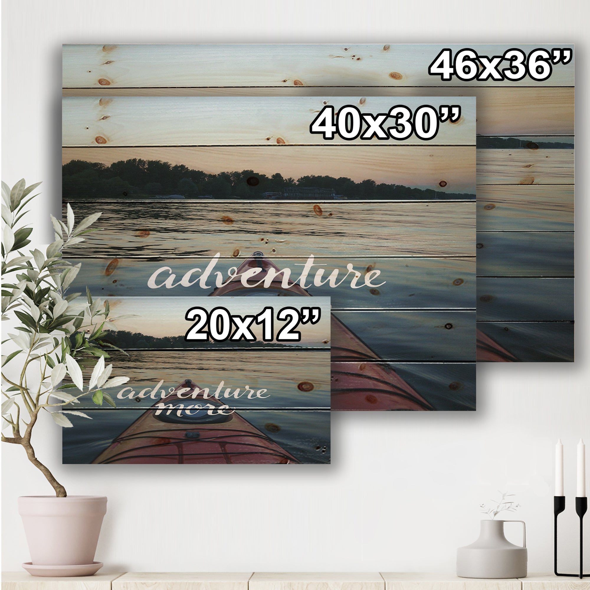 Adventure More Kayak View On River - Nautical & Coastal Print on Natural Pine Wood