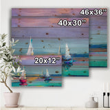 Impressionist Seascape With Little Ships I - Nautical & Coastal Print on Natural Pine Wood