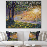 Dawn Sunshine Light By The River - Farmhouse Print on Natural Pine Wood