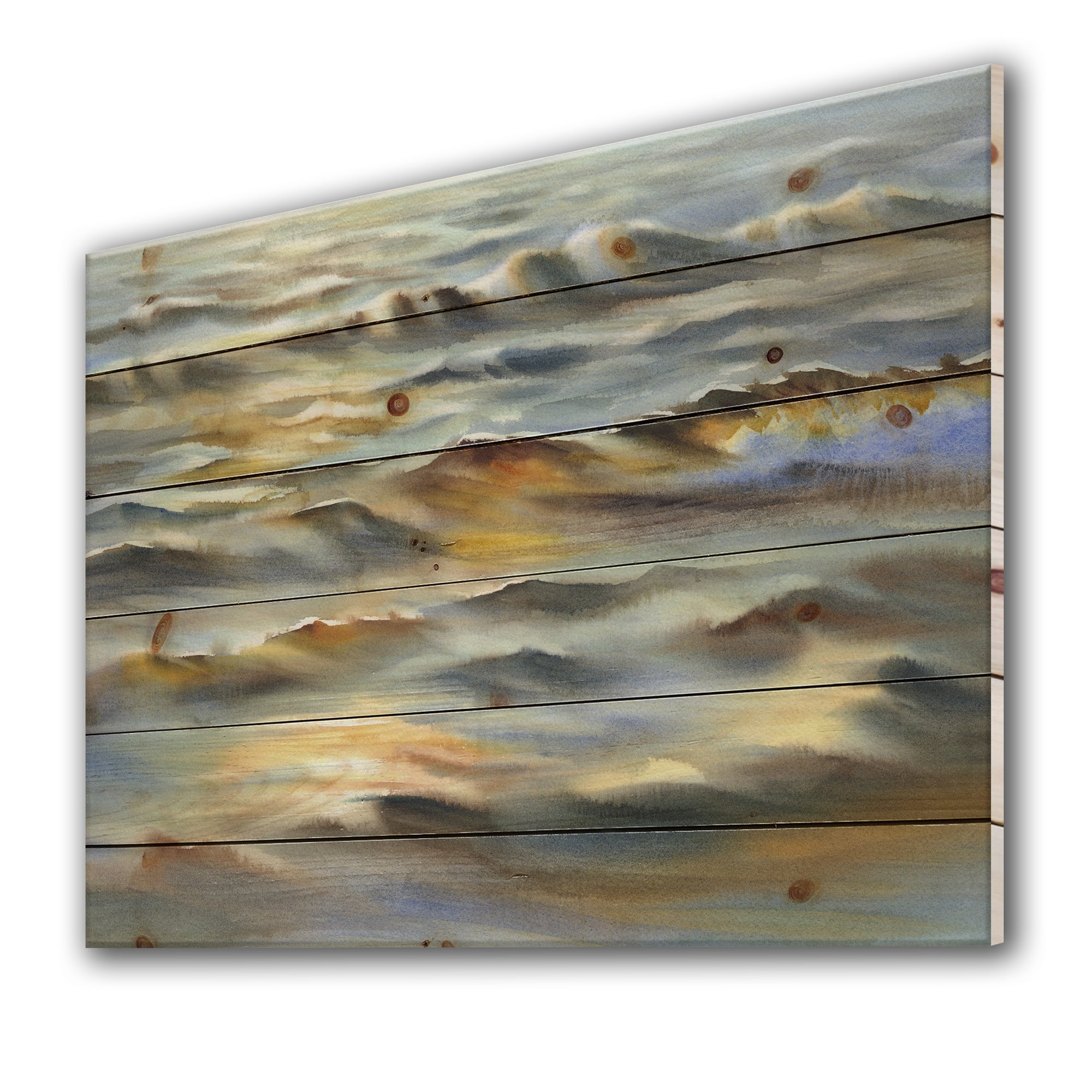 Sunlight Reflections Of Evening Time Waves - Lakehouse Print on Natural Pine Wood