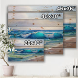 Seascape With Sunlight Catching A Wave - Nautical & Coastal Print on Natural Pine Wood