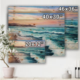 Pastel Purple Sunset Over Incoming Ocean II - Nautical & Coastal Print on Natural Pine Wood