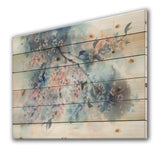 White Sakura Flower Blossom On Pastel Blue Background - Farmhouse Print on Natural Pine Wood