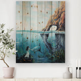 Underwater Fairy And Shark Ocean And MountaIn World - Nautical & Coastal Print on Natural Pine Wood