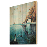 Underwater Fairy And Shark Ocean And MountaIn World - Nautical & Coastal Print on Natural Pine Wood