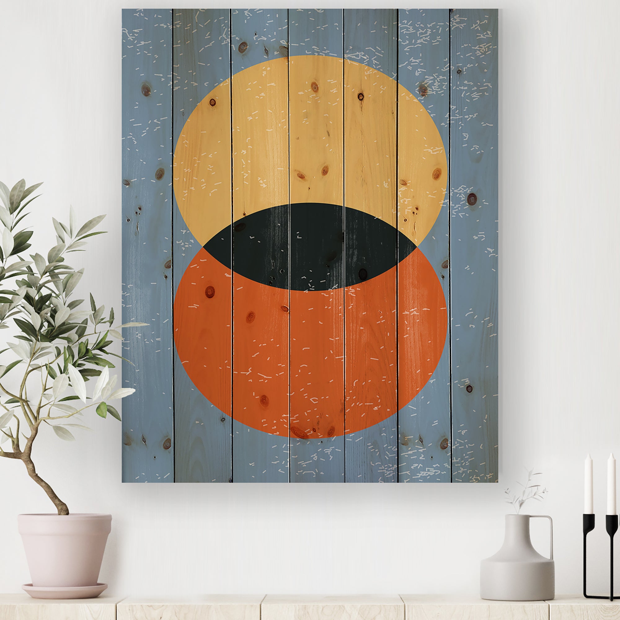 Minimal Geometric Compostions Of Elementary Forms IX - Modern Print on Natural Pine Wood