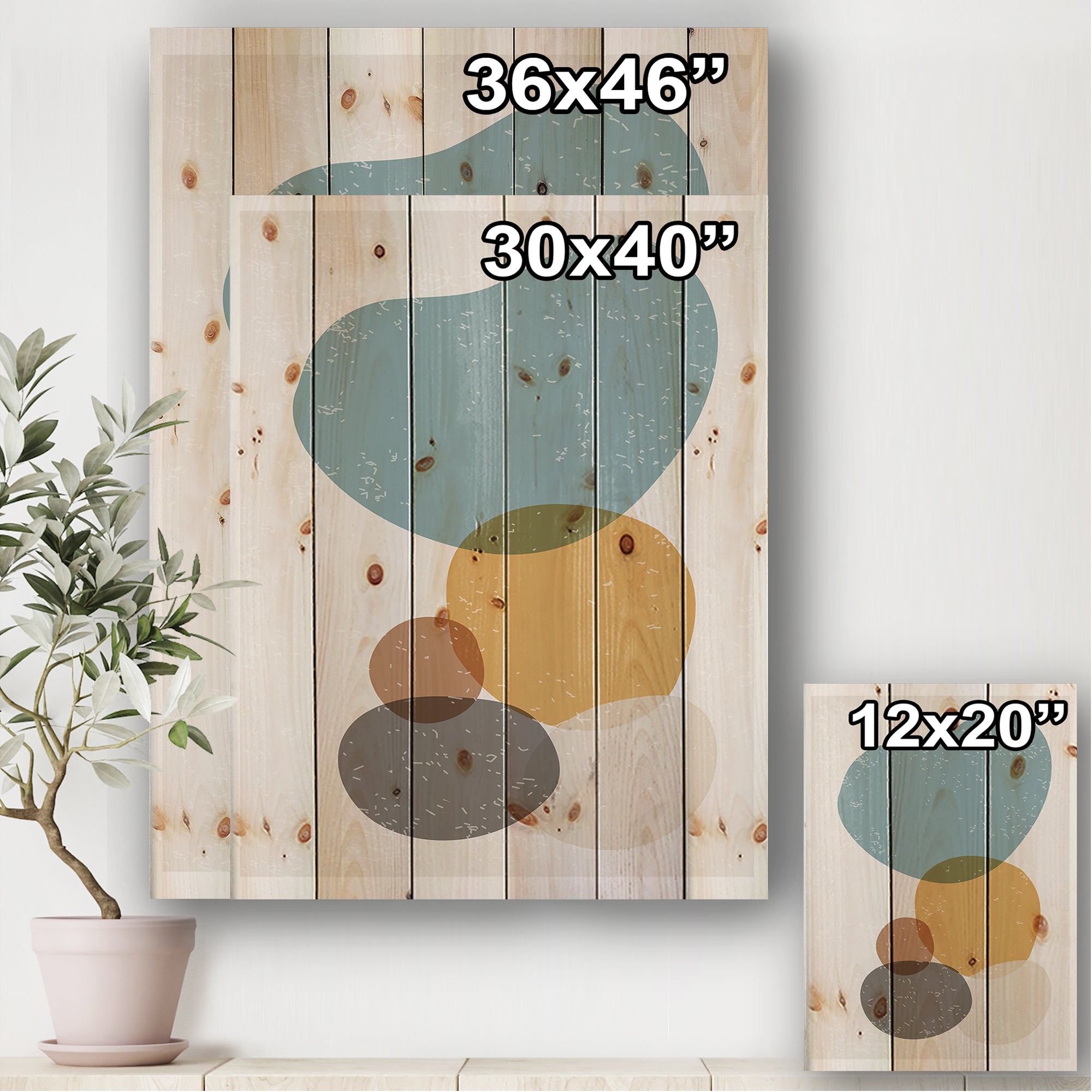 Minimal Elementary Organic And Geometric Compostions XVII - Modern Print on Natural Pine Wood