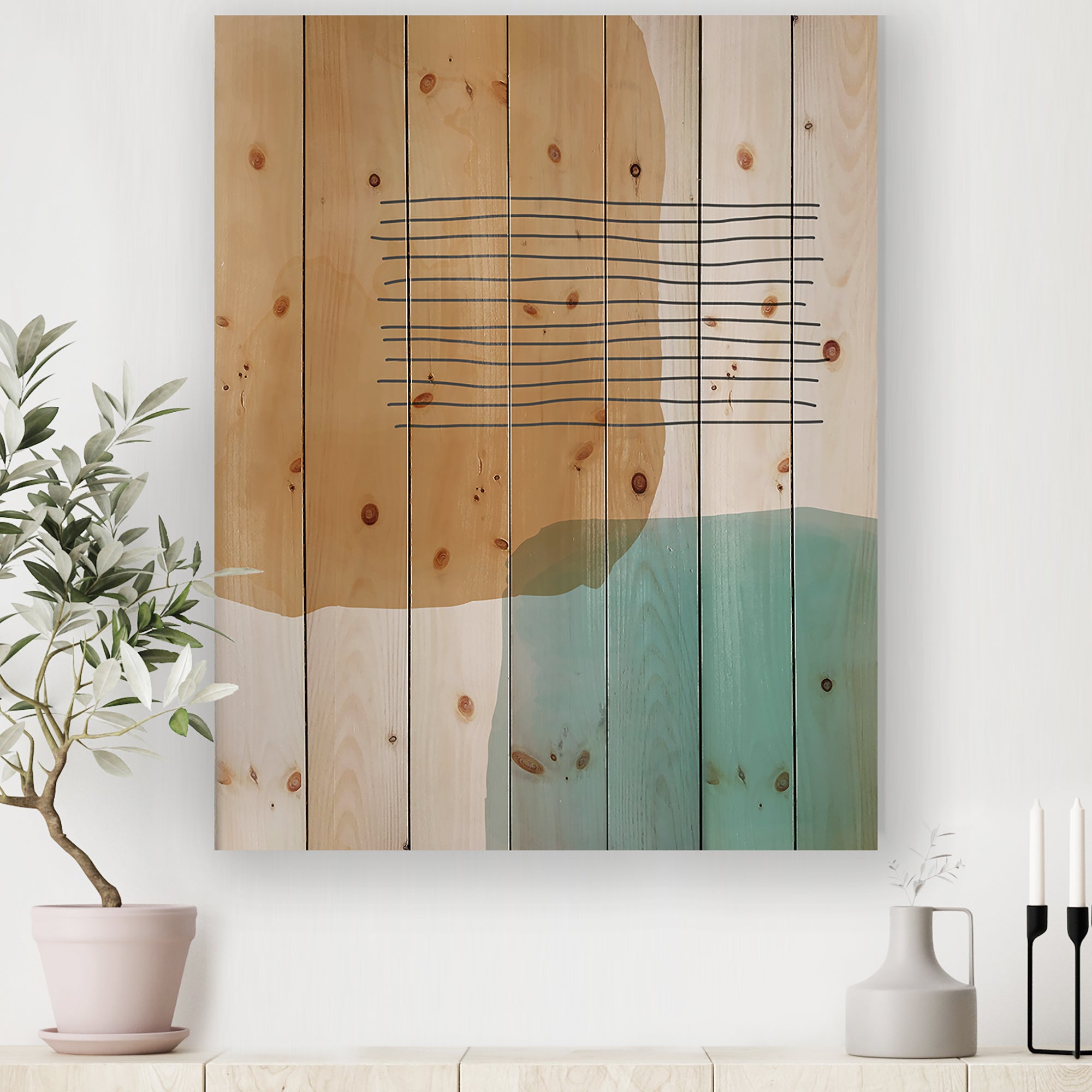 Minimal Elementary Organic And Geometric Compostions XXXXV - Modern Print on Natural Pine Wood