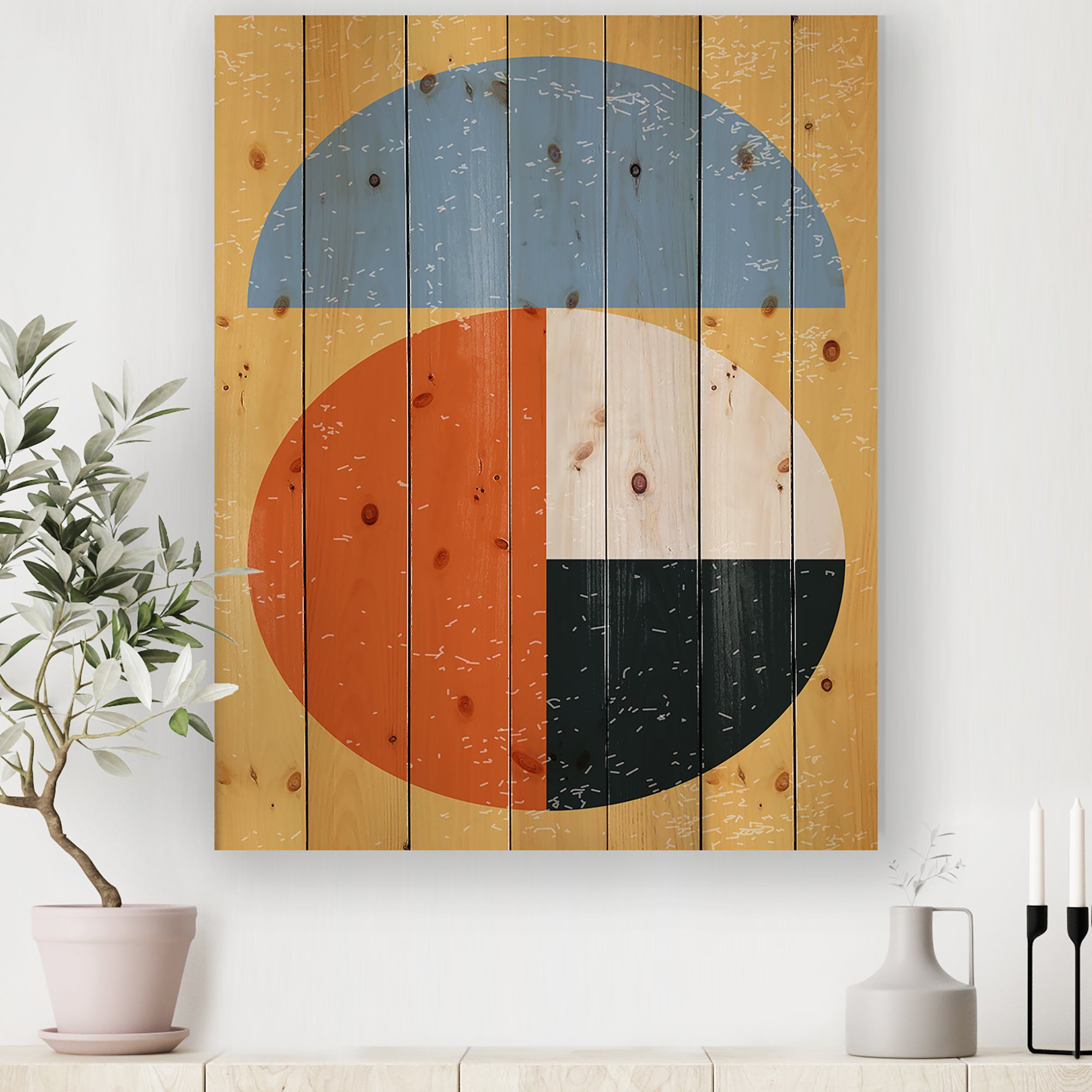 Minimal Geometric Compostions Of Elementary Forms XXVIII - Modern Print on Natural Pine Wood