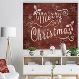 Merry Christmas Season Greetings on Red - Print on Natural Pine Wood - 20x15
