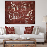 Merry Christmas Season Greetings on Red - Print on Natural Pine Wood - 20x15