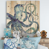 Blue Deep Sea VIII - Coastal Print on Natural Pine Wood - 16x16