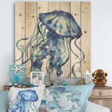 Blue Deep Sea X - Coastal Print on Natural Pine Wood - 16x16
