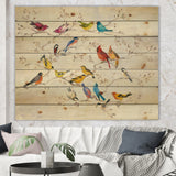 Multi-Color Bird on Tree - Modern Farmhouse Print on Natural Pine Wood - 20x15