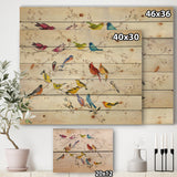 Multi-Color Bird on Tree - Modern Farmhouse Print on Natural Pine Wood - 20x15