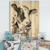 Cow Portrait Country Life - Wildlife Print on Natural Pine Wood - 15x20