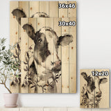 Cow Portrait Country Life - Wildlife Print on Natural Pine Wood - 15x20