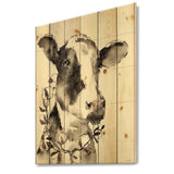 Cow Portrait Country Life - Wildlife Print on Natural Pine Wood - 15x20