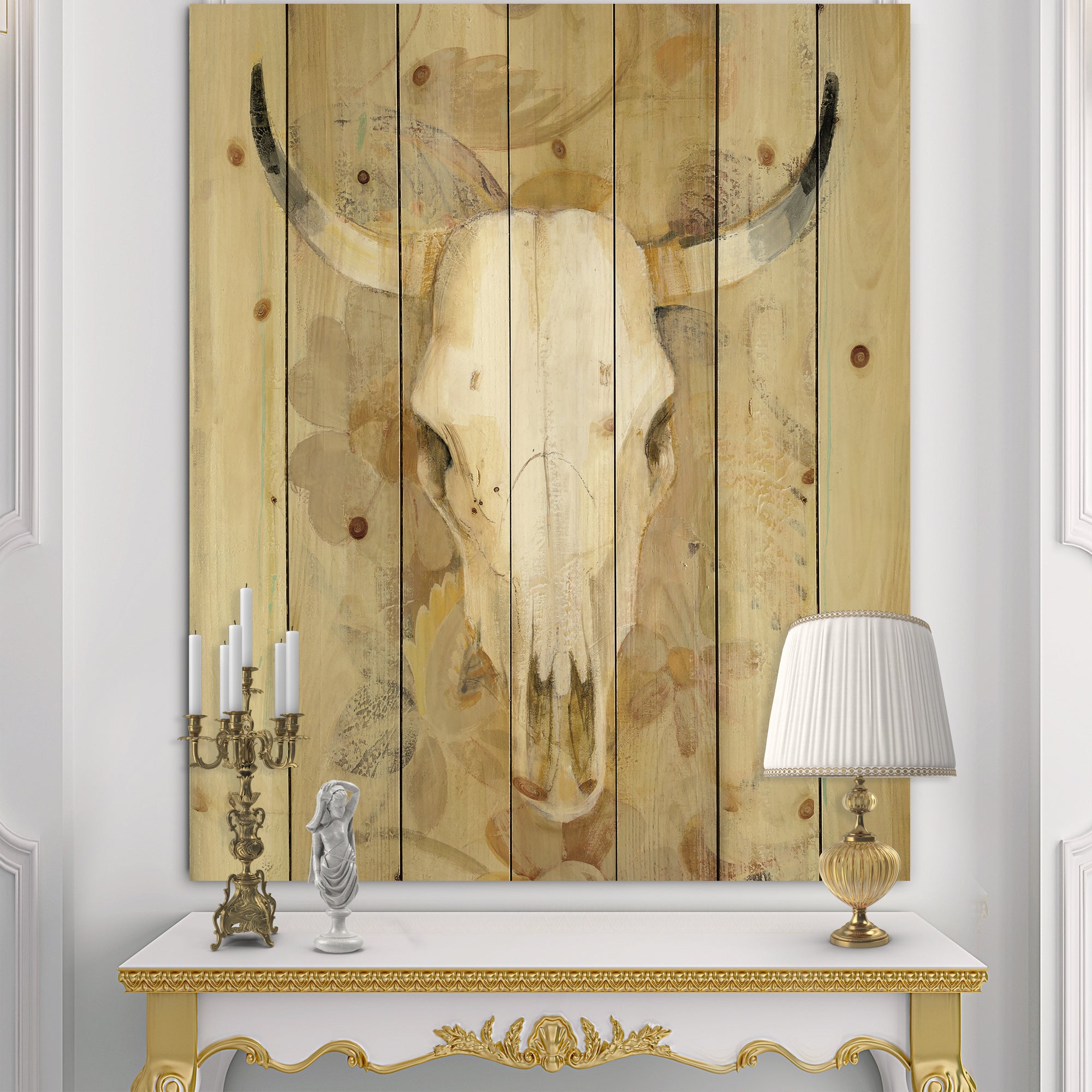 Hers southwest bones - Gold Wildlife Print on Natural Pine Wood - 15x20