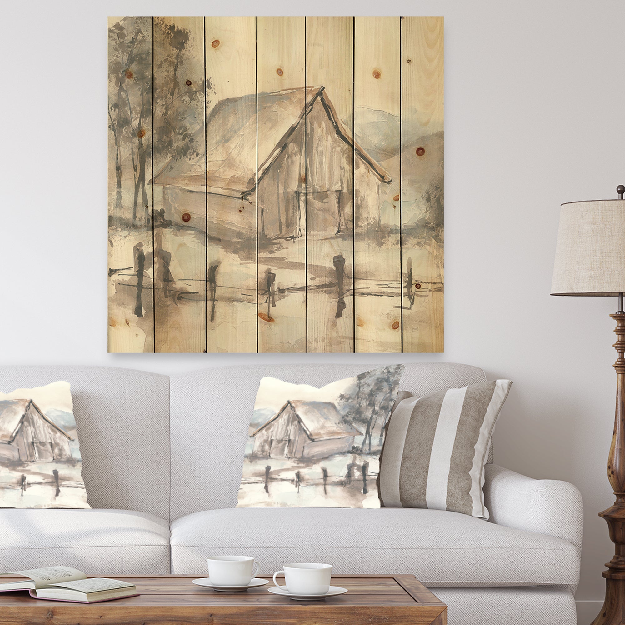 Farmhouse Barn Grey VII - Modern Farmhouse Print on Natural Pine Wood - 16x16