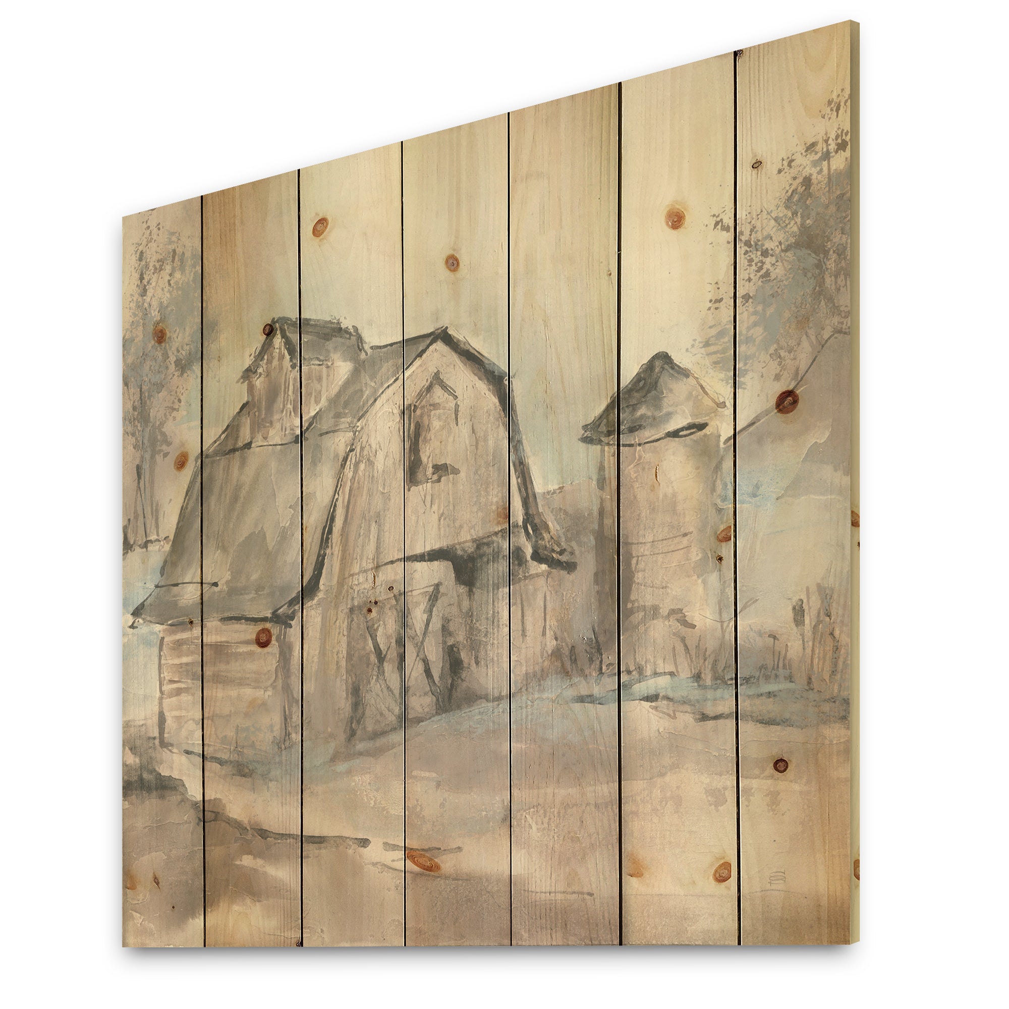 Farmhouse Barn Grey V - Modern Farmhouse Print on Natural Pine Wood - 16x16