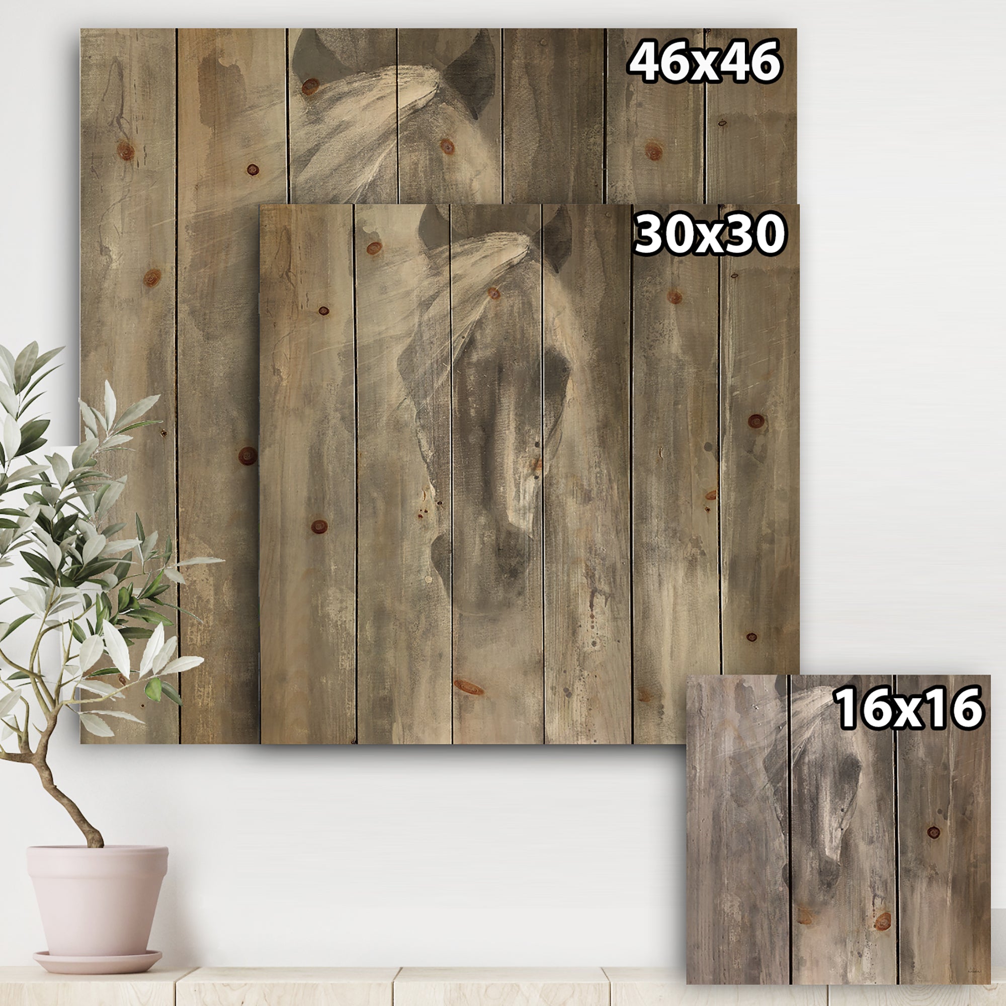 Farmhouse Horse - Modern Farmhouse Print on Natural Pine Wood - 16x16