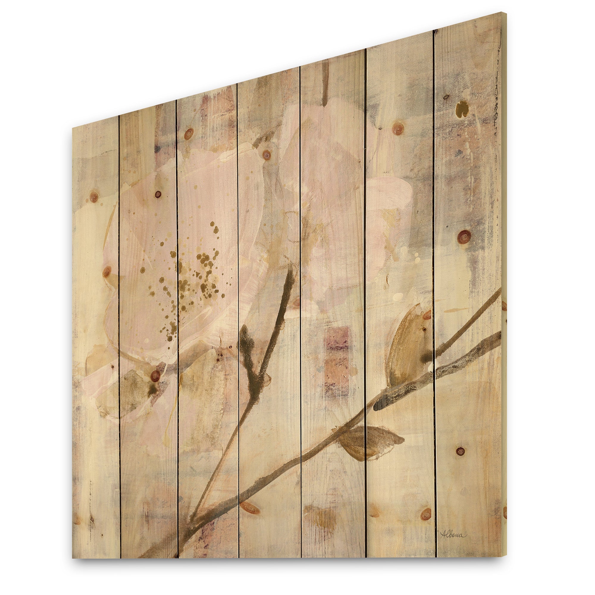 Elegance I Pink - Shabby Chic Print on Natural Pine Wood - 16x16
