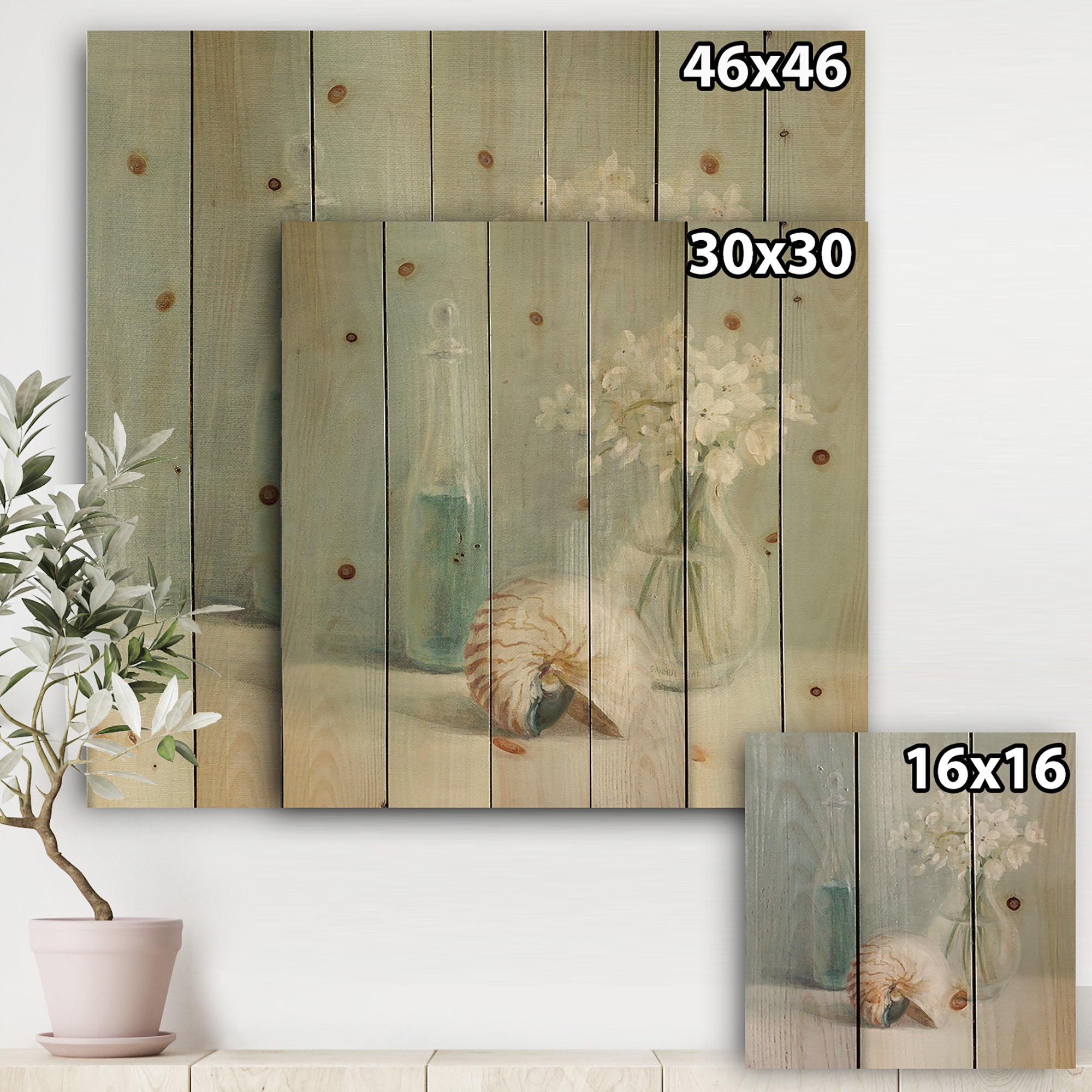 Pastel Bath IV - Farmhouse Print on Natural Pine Wood - 16x16