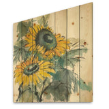 Tradionnal Sunflower I - Cabin & Lodge Print on Natural Pine Wood - 16x16