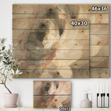 Abstract Peony Grey - Pink Modern Print on Natural Pine Wood