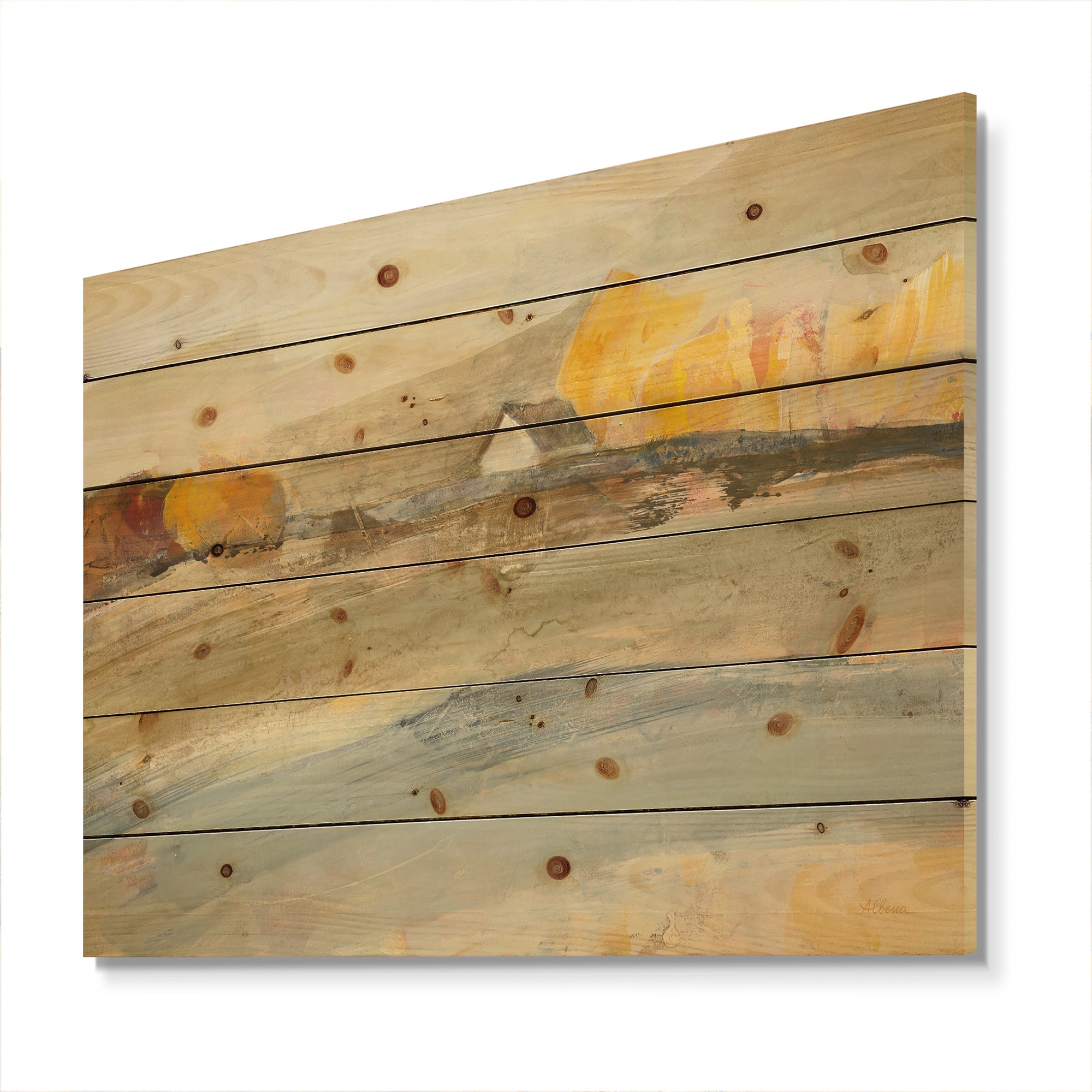 Orange Brown Farm House - Modern Farmhouse Print on Natural Pine Wood - 20x15