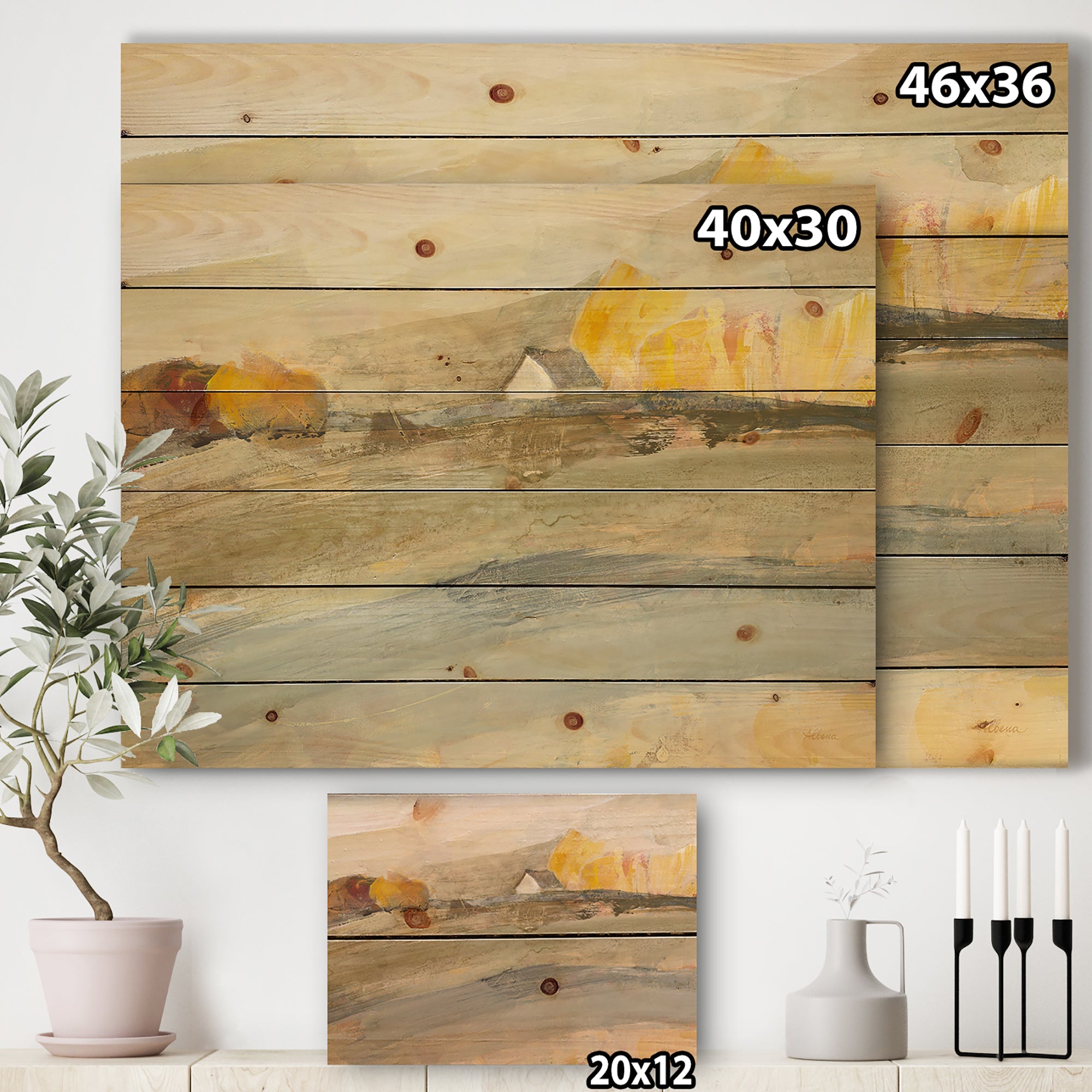 Orange Brown Farm House - Modern Farmhouse Print on Natural Pine Wood - 20x15