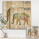 Boho Paisley Elephant II - Bohemian & Eclectic Print on Natural Pine Wood - 16x16