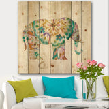 Boho Paisley Elephant I - Bohemian & Eclectic Print on Natural Pine Wood - 16x16