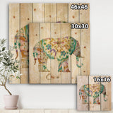Boho Paisley Elephant I - Bohemian & Eclectic Print on Natural Pine Wood - 16x16