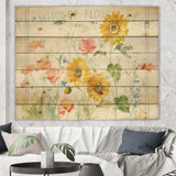 Floursack Florals I - Floral & Botanical Print on Natural Pine Wood - 20x15