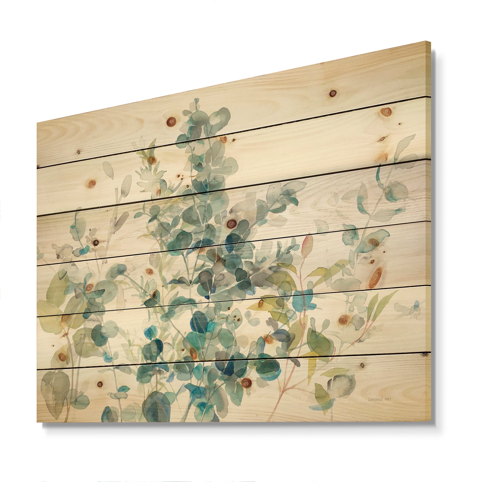Eucalyptus Natural Element - Farmhouse Print on Natural Pine Wood - 20x15